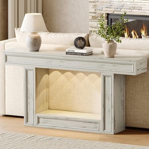 Mesa de Entrada de Madera SENYU con Cajón, Estilo Rústico, Consola de Almacenamiento, Acabado Blanco Antiguo, Iluminación por Inducción, Anti-Vuelco - Product Image 4