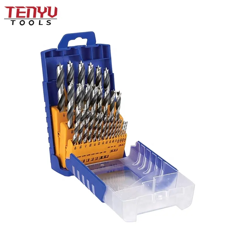 29pcs HSS Fully Ground Wood Brad Point Drill Bit Set for Wood Precision Drilling in Plastic Box