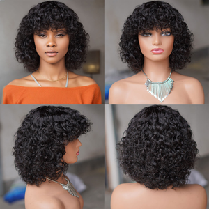 Wholesale Brazilian Short for <strong>Pixie</strong> Cut 100% Human Hair Natural Black Curly Bob <strong>Wigs</strong> HD Lace for Women Glueless Bangs - Product Image 6