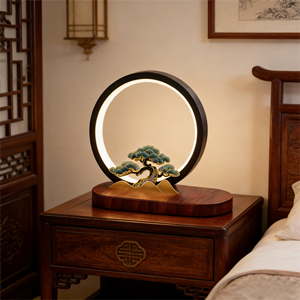 LED <b>Wireless</b> Charging Aluminum Table Lamp Chinese Style Circular Metal Decoration Custom Logo - Product Image 5
