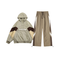Veste coupe-vent de survêtement homme en nylon personnalisée, style rétro contrastant, avec rayures, OEM, vintage, et pantalon droit streetwear