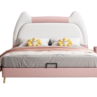 Lit de princesse moderne de luxe pour chambre d'enfant, 1,8 mètre, dossier rembourré doux, design oreilles de chat, revêtement en cuir confortable