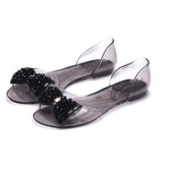 Sandales plates à bout ouvert style coréen pour femme, avec cristaux, chaussures d'été en gelée, décontractées et scintillantes avec strass – Grande Vente