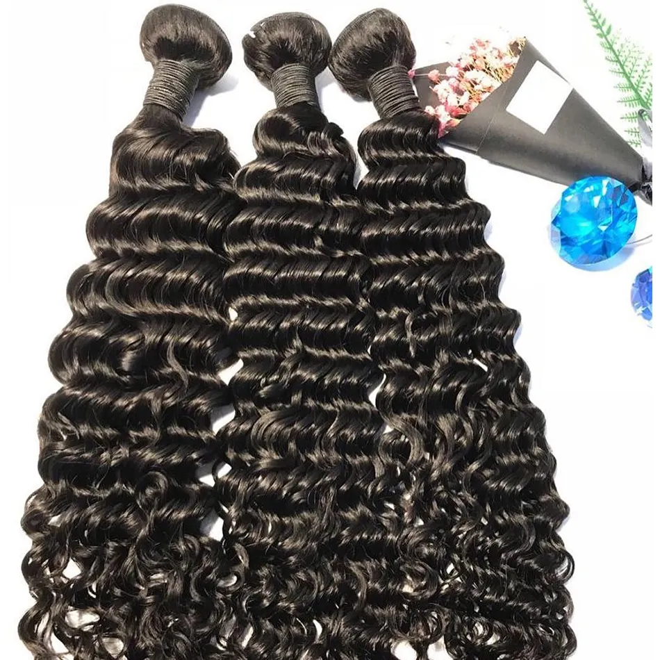 Loose Deep Wave 30 32 40 Inch 1 3 4 Bundles Brazilian Remy Hair 100% Natural Water Wave Curly Human Hair Extensions