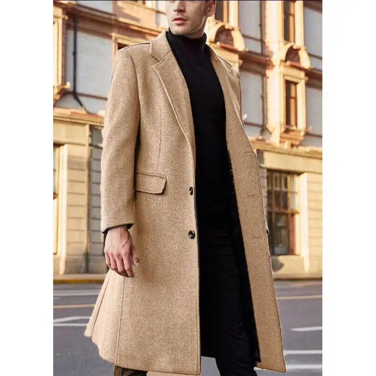 Jaket wol paduan warna murni, pakaian kasual bisnis Fashion musim gugur dan musim dingin, mantel katun panjang, jaket Windbreaker ramping baru