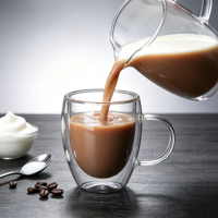 Tasse à double paroi en verre borosilicate haute résistance pour la maison, avec poignée transparente, pour café, lait, thé, boissons chaudes