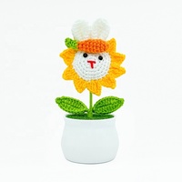 Handgemaakt gehaakt konijn glimlachende zonnebloem potplant eeuwigdurend afgewerkt auto kantoor huis bureau decor cadeau