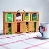 Distributeur de sachets de thé en bambou de haute qualité, 4 compartiments, design vertical, station de boissons élégante pour hôtel, table de buffet