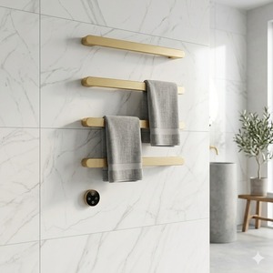 Sèche-serviettes électrique mural intelligent en acier inoxydable 304, finition or brossé de luxe, avec minuterie numérique, pour salle de bain (vente en gros) - Product Image 1