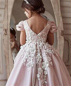 Principessa a maniche corte soffice Tulle bianco lungo abito da ragazza fiore carino matrimonio piccoli abiti da ballo comunione per bambini - Product Image 5