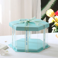 Boîte à gâteau transparente hexagonale personnalisée, boîte à gâteau surélevée double couche 3 en 1 de 8 pouces, emballage de cuisson en plastique PET