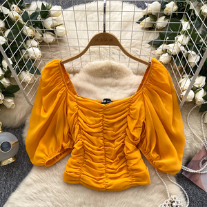 بلوزات نسائية كاجوال بياقة مربعة وأكمام منتفخة، ملابس نسائية بالجملة - Product Image 3