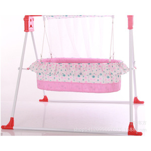 Baby <b>Hammock</b> Cradle Pink Blue Dot Pattern Foldable Rocking Bed 0-12 Months Metal Frame Bassinet Bedding - Product Image 2