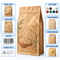Sachet personnalisé en papier kraft sans fenêtre, scellé sur huit côtés, avec fermeture éclair, pour l'avoine, destiné à la vente au détail et en gros