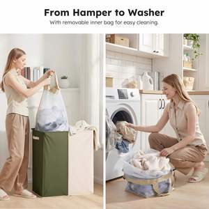 Cesto de Ropa Sucia Doble con Tapa y Bolsas Extraíbles, Cesto de Ropa Sucia Grande de 145L, Organizador de Ropa Sucia Plegable de 2 Secciones - Product Image 4