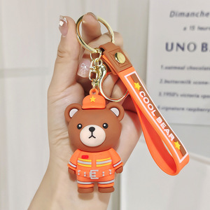 Porte-clés Ours en Peluche Uniforme de Police Dessin Animé, Poupée en Peluche Pompier, Adorable Animal en Peluche Policier, Breloque de Sac, Cadeau pour Enfants, Vente en Gros - Product Image 4