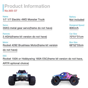 รถบังคับวิทยุ Expert RC Brushless SUV MX-07 รถออฟโรดไฟฟ้าความเร็วสูง รถดริฟท์มอนสเตอร์ แบตเตอรี่ Lipo 8s ระยะควบคุม 150 เมตร โครงโลหะ ช่องเสียบ USB - Product Image 6