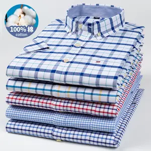 Men's Regular Fit Short Sleeve Cotton Striped Shirt Custom Logo Button Up Shirts for Men