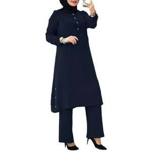 HANO abbigliamento islamico estivo 2024 donna abito musulmano camicetta con bottoni e pantaloni Set di abiti Muslim Abaya tunica lunga top - Product Image 5