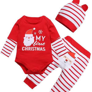 ชุดคริสต์มาสสำหรับเด็กทารกแรกเกิด ชุดรอมเปอร์ลายตัวอักษร <span class=keywords><strong>My</strong></span> First Christmas + กางเกงเลื่อมลายกวางเรนเดียร์ + หมวก ชุดคริสต์มาสสำหรับเด็กวัยหัดเดิน 3 ชิ้น - Product Image 1