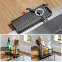Organisateur de comptoir de cuisine antirouille avec porte-éponge, porte-brosse haute et plateau amovible pour évier