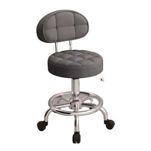 Tabouret de Beauté Métallique Réglable pour Salon de Coiffure, Onglerie et Barbershop, Chaise de Salon Ronde en Cuir Synthétique et Fer - Product Image 1
