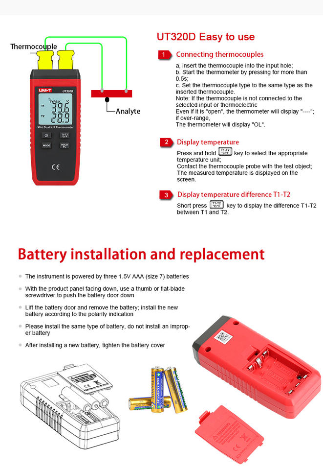UT320D Mini termometro digitale a contatto, misuratore di