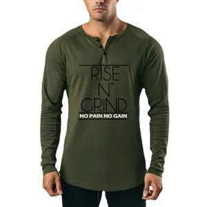 T-Shirt da corsa autunnale all'ingrosso abbigliamento da ginnastica in cotone da uomo camicie Bodybuilding per il Fitness Silm Fit a maniche lunghe abbigliamento sportivo