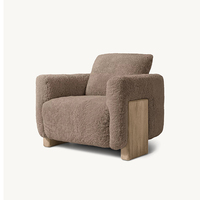 Fauteuil moderne de luxe en tissu imitation fourrure de mouton de Mongolie, confortable, rembourré, base en bois massif, salon, chambre à coucher
