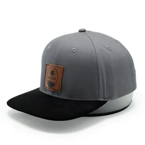 High Quality Hip Hop 2 Tone Custom 6 Panel Embroidered Leather Patches Caps Mens Snapback Hat