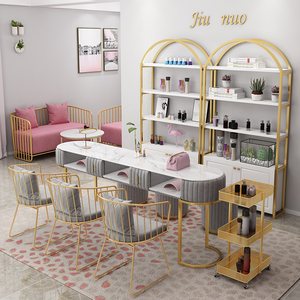 Juego de Sillas y Mesas de Manicura Modernas de Lujo, Muebles de Salón con Luz LED y Colector de Polvo, Hechos de Mármol, Madera y Metal - Product Image 3