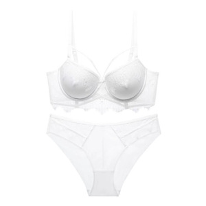 Sexy Gathered Steel <b>Ring</b> Embroidery <b>Thin</b> Lingerie Set Breathable Mesh Push-up Bra Brief Sets - Product Image 3