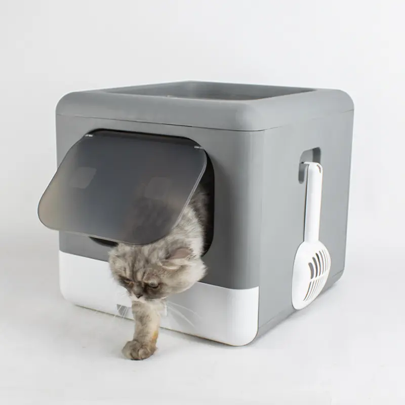 고양이 쓰레기 스푼이있는 접이식 닫힌 고양이 쓰레기통 물 튀김 방지 대형 고양이 화장실