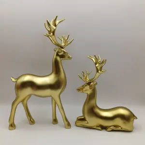 व्यक्तिगत सोने की प्लेटेड शिल्प सामग्री उत्साही हिरण मूर्तियों क्रिसमस की सजावट