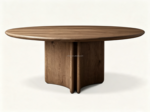 FERLY Tavolo da Pranzo Rotondo Modernista Brasiliano con Base Ondulata Scultorea, 4 Posti, in Legno Massello, Arredamento per la Casa - Product Image 2