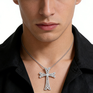 CUSTOM SILVER 10K/14K/18K GOLD PLATED LAB GROWN CVD DIAMOND CLASSIC ENGAGEMENT GIFT SWEATER <b>CHAIN</b> NECKLACE <b>CROSS</b> PENDANT - Product Image 3