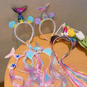 Mermaid headband for children Unicorn wig with braid headband accessories