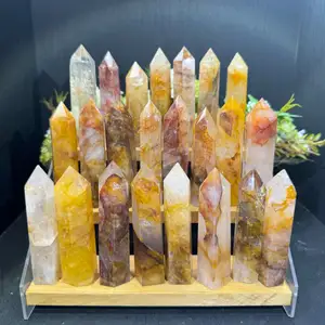 Wholesale Natural Energy Crystal Golden Healer Quartz Point Tower Yellow Fire Quartz Hematoid Polished For Home Decoration