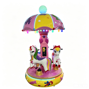Giostra a 3 posti a gettoni per bambini, in plastica, a tema caramelle, con luci lampeggianti e suoni realistici, ideale per aree gioco nei centri commerciali - Product Image 1