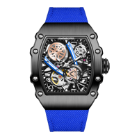 Montre automatique squelette de luxe HANBORO unisexe, boîtier tonneau, mouvement japonais, mécanique, tissu respirant, silicone, haute qualité