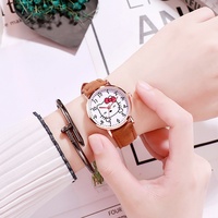 Style Lycée Montre À Quartz Fille Élégante Avec Imprimé Chat Rouge Petit Cadran En Cuir Style Forêt Fraîche