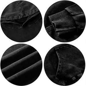Men's <b>Black</b> Hooded Pullover <b>Sweatshirt</b> Solid Color Washed Cotton French Terry Regular Sleeve Autumn Style - Product Image 5