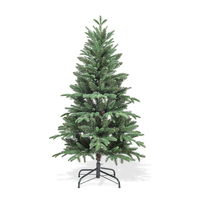 Sapin de Noël artificiel en cèdre PE écologique de 1,8 m, profil bas, tons neutres, avec lumières LED et base, idéal pour les espaces de bureau formels et calmes