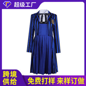 Costume de cosplay d'uniforme scolaire rayé bleu de la <span class=keywords><strong>famille</strong></span> <span class=keywords><strong>Addams</strong></span> pour Halloween - Product Image 5