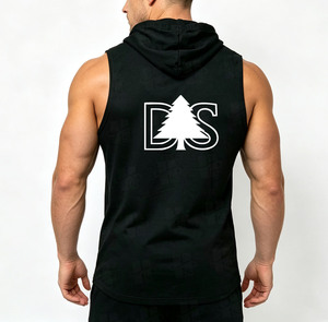 Débardeur d'été personnalisé de haute qualité, décontracté et confortable, sans manches, à capuche, noir, à séchage rapide, pour hommes. - Product Image 2