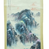 Peinture de paysage chinois d'un village montagneux sur papier Xuan, peinture sur rouleau avec cadre de style antique