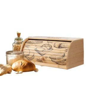 Caja de pan de bambú con diseño de anillos anuales y tapa enrollable, 30x15x12cm, almacenamiento creativo para pan fresco, organizador de alimentos para el hogar - Product Image 1