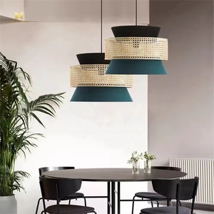 Luminaire suspendu rond tissé en <span class=keywords><strong>bambou</strong></span> japonais de style industriel Lustres et suspensions en rotin de style chinois pour bar de salle à manger - Product Image 3