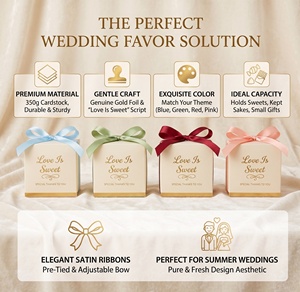 กล่องของชำร่วยงานแต่งงานลายทองหรูหรา กล่องของขวัญขนมขนาดเล็ก พร้อมริบบิ้น สำหรับงานแต่งงาน งานเลี้ยงฉลองทารก งานวันเกิด งานอีเว้นท์ ของชำร่วยวันหยุด - Product Image 2