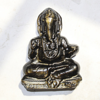 Sculpté à la main 8-9cm obsidienne naturelle cristal plat Ganesh 8-9cm argent doré éclat éléphant dieu ornement pour la décoration de la maison
